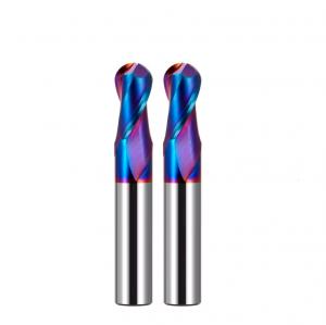 China HRC65 Degree Carbide End Mill , Blue Nano Coating Ball Nose CNC Milling Cutter on sale