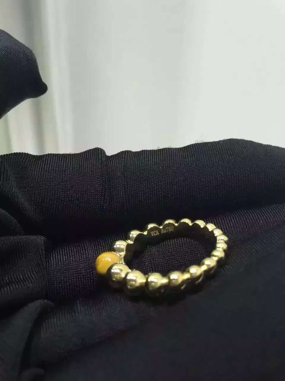 Real Gold Ring Van Cleef & Arpels Perlée Variation Ring with Tiger's Eye Stone