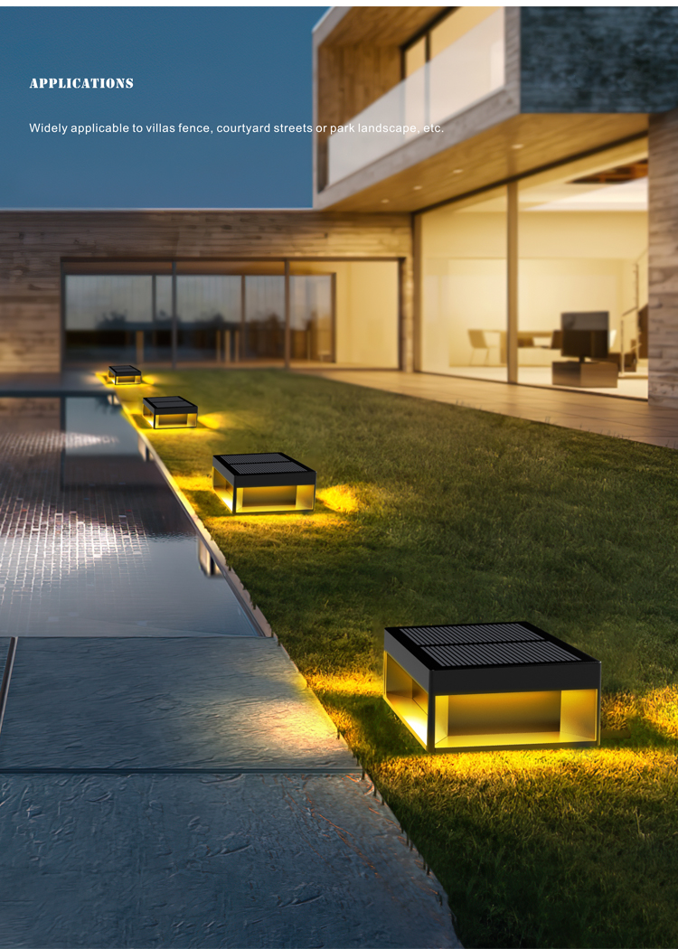 Outdoor Square Solar Lamp Post Lantern IP65 Die Cast Aluminum Solar Post Cap Lighting