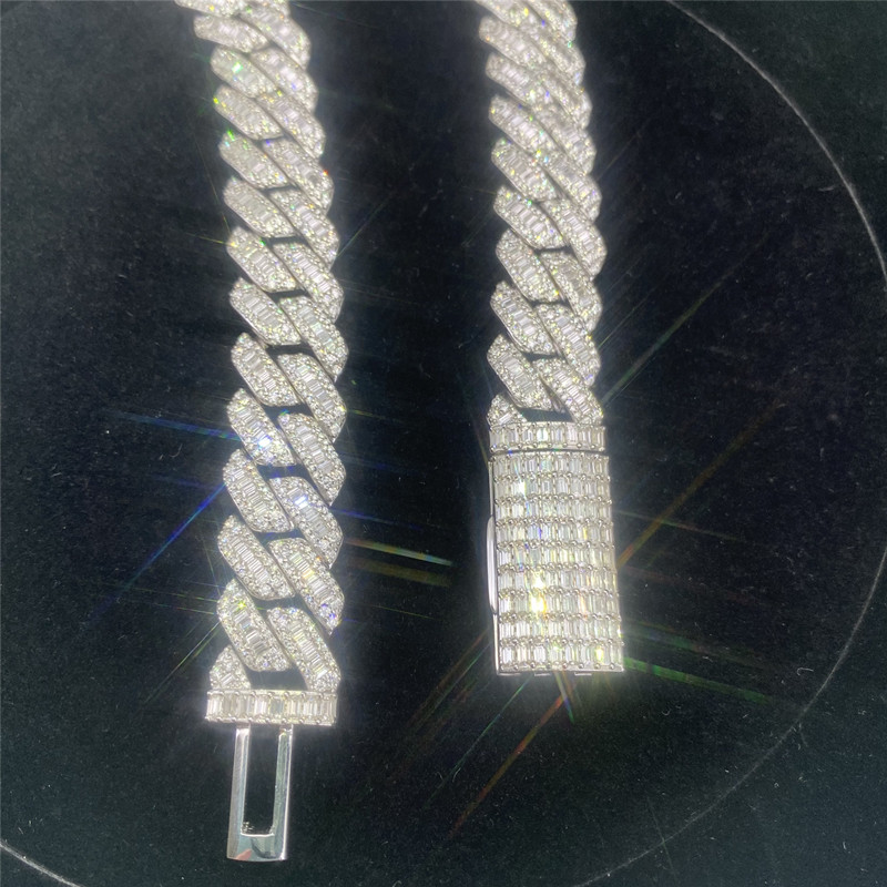 Two Rows Real VVS Moissanite Cuban Link Miami Baguette Cuban Link