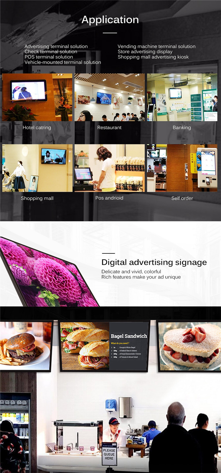 Thin Closed Frame Interactive Screen Display Plastic Metal Housing Optional