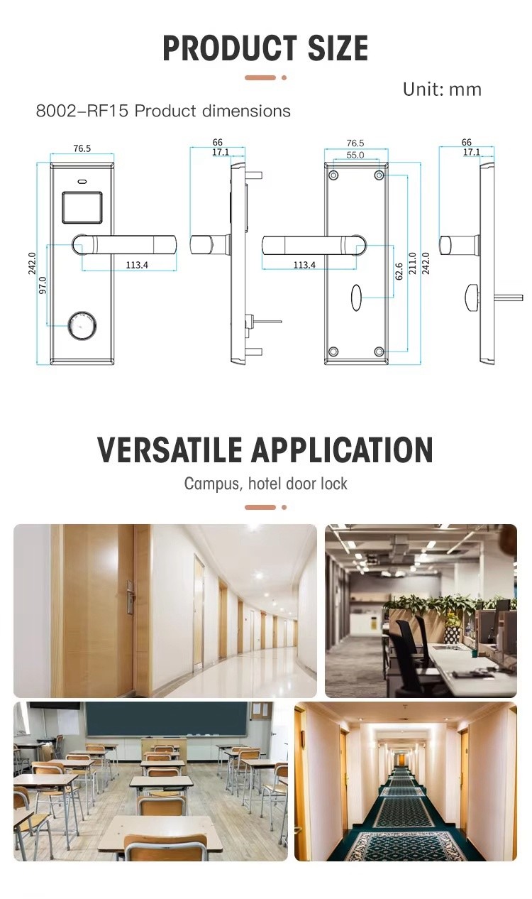 Silver Hotel Door Lock Customized Key Card Door Lock Supports Various Unlocking Methods