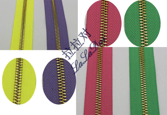 Golden Brass Long Chain Fashion Metal Zippers Bright Color Tape For Garment