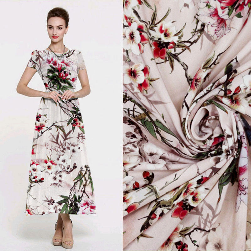 Printed Geometric Figure Flowers Leaf Point 100% Pure Silk Fabric