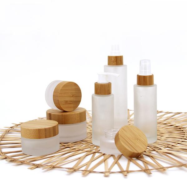 Glass Cosmetic Containers Bamboo Cosmetic Packaging Bamboo Lid Cream Cosmetic Jar