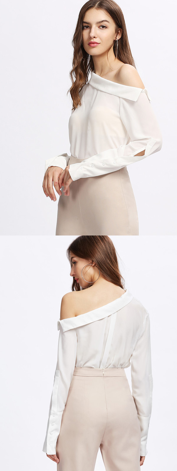Elegant Women Blouse Tops With Asymmetrical Neck