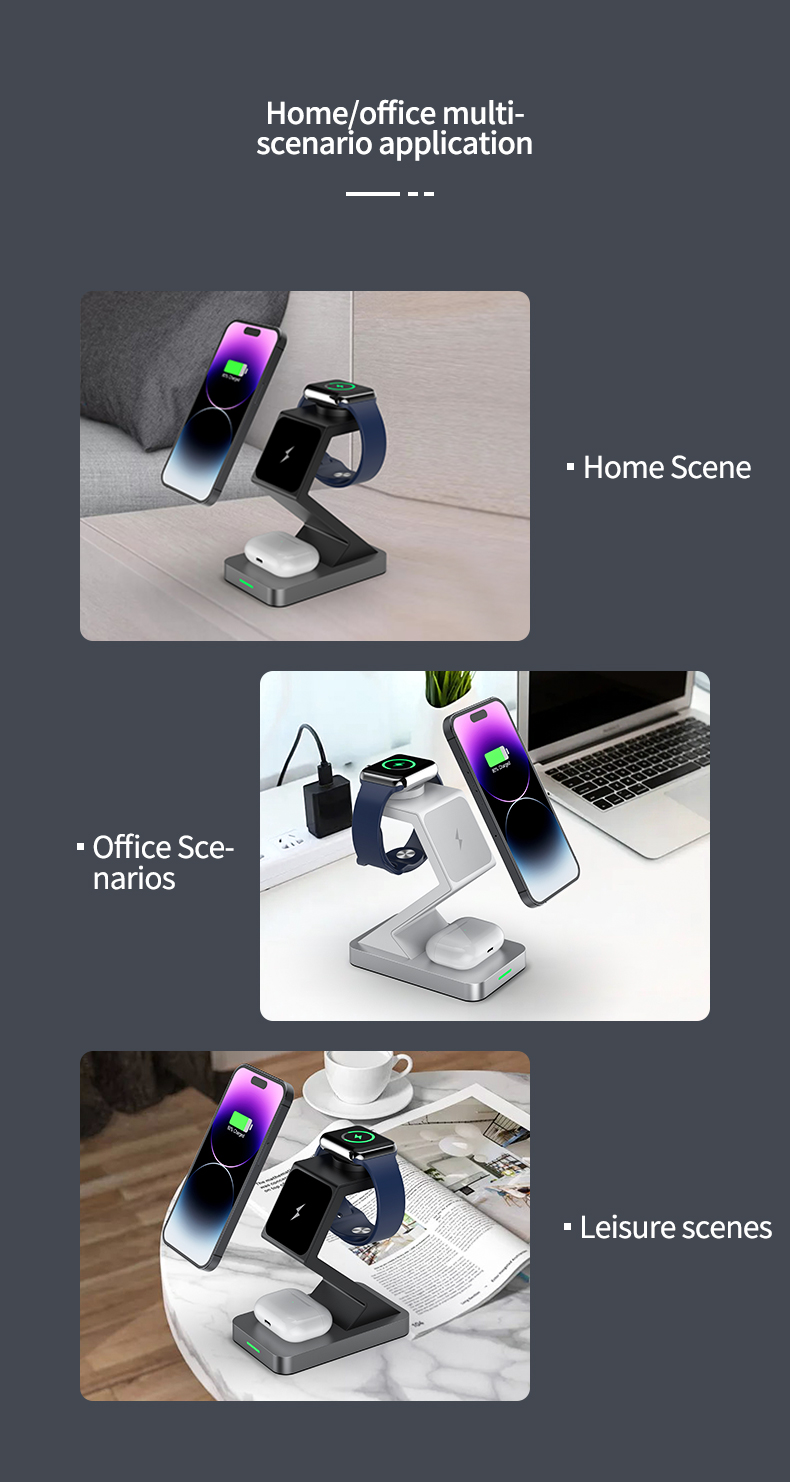 15W Maximum Output Power 3 In 1 Wireless Charger for iPhone 12 13 14 15 Type C Input Port