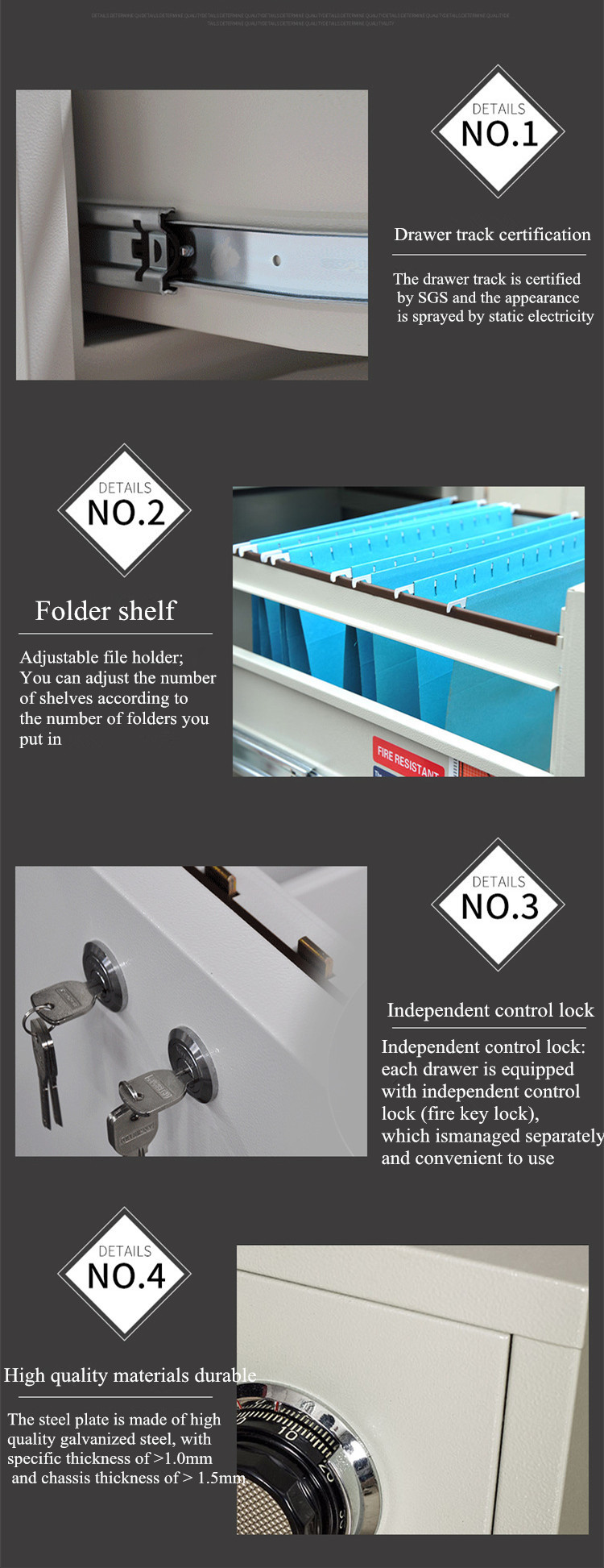 Fireproof Anti Magnetic 0.5mm Drawer Filing Storage Cabinet