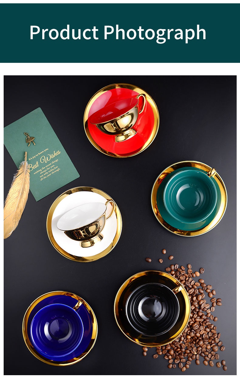 Porcelain Cup and Saucer Electroplating Gold Plated Ceramic Coffee Cup Set