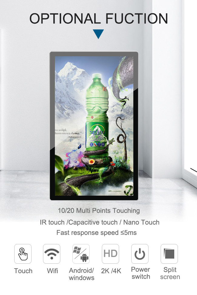 Aluminum Frame 1080P 350Nits Shopping Mall Digital Signage , Wallboard Digital Signage