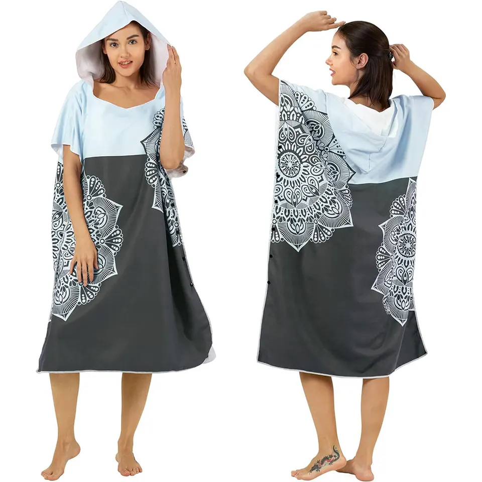 Custom Microfiber Beach Towel Surf Poncho Towels Women Man With Mesh Bag