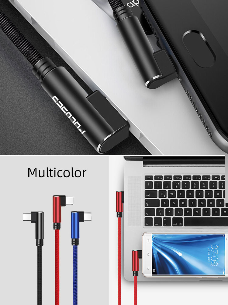 FOCUSES Curve Port USB 2.0 Type C Cable Right Angled USB C Cable