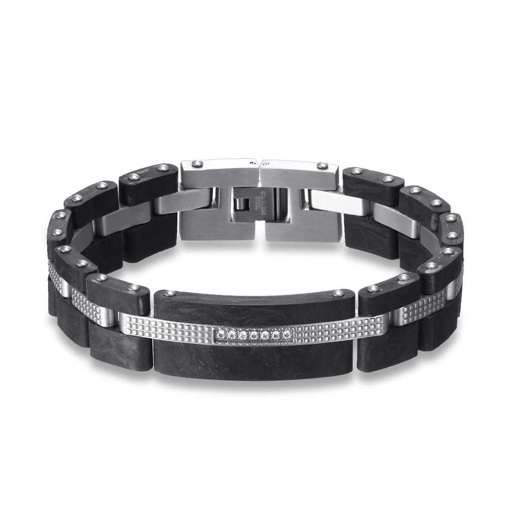 Stainless Steel And Carton Fiber Bracelet Coffee Wood Beaded Men's Jewelry Bracelet