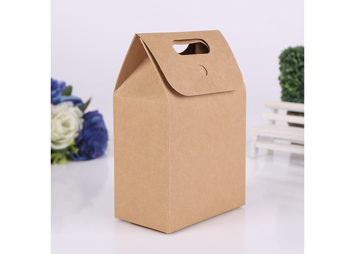 Folding Hard Brown Kraft Paper Gift Bags With Handles For Taking Away