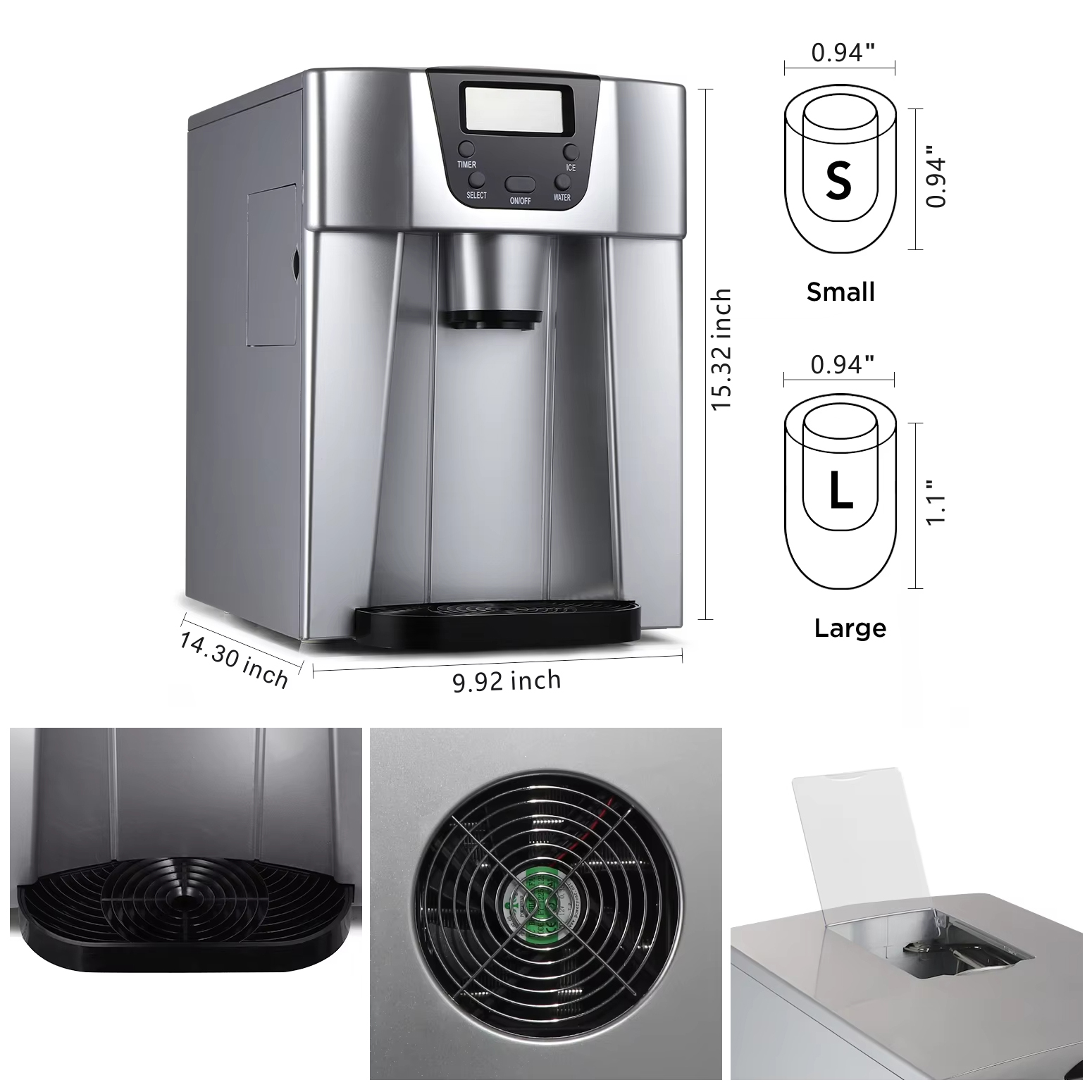 UV printing 2 in 1 Water Dispenser 20kg Bullet Ice Making Small Home Commercial Ice Maker Machines for Business Automatic