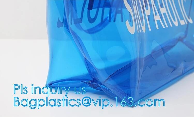 handle colorfull bag pvc zipper bag, Custom PVC Loop Handle Image Printed Plastic Shopping Bag, PVC handle plastic bags