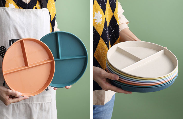 Reusable 3-Compartment Dinner Plate BPA-Free Microwave Dishwasher Safe Wheat Fiber PP