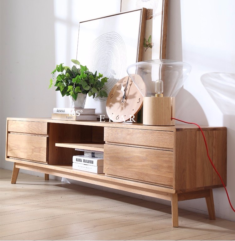 Nordic European Design Simple TV Stand Modern Oak Wood TV Cabinet