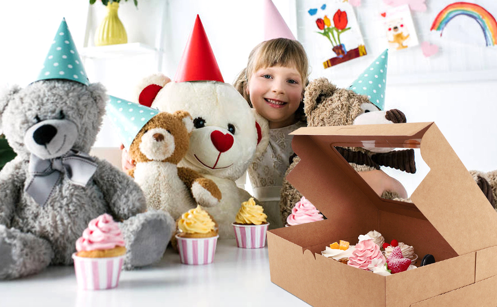 12x12x12 Kraft Paper Custom Cupcake Packing Cake With Clear Window
