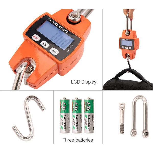 OCS-L Mini Digital Crane Scale Industrial Hook Weighing Scale High Accuracy Digital Load Cell 3*AAA Dry Battery Steel OEM 300KG