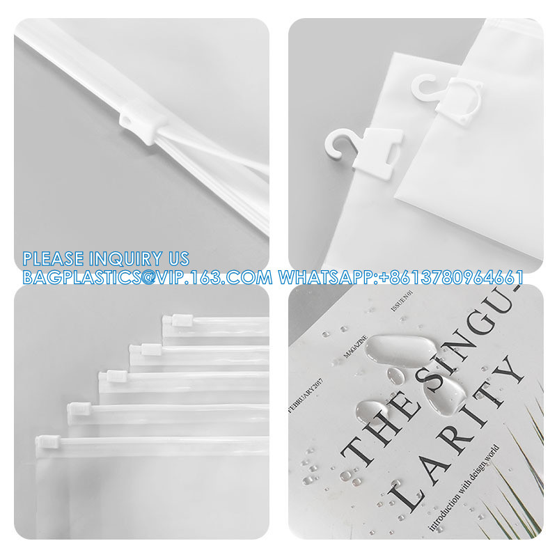 HANGER HOOK BAGS,GARMENT BOTTON CLOSURE BAGS, EVA FROST DRAWSTRING BAGS, VINYL HANGER HOOK BAG
