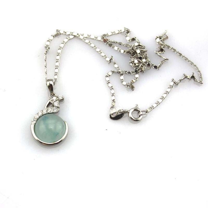 925 Sterling Silver Round Blue Chalcedony Cubic Zircon Pendant Necklace 18 Inches(PSJ0214)
