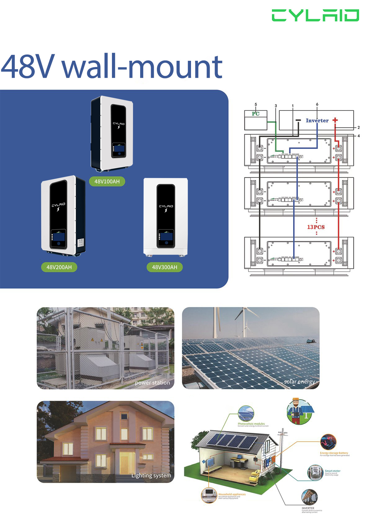 10kw 48v 200ah Solar Energy Storage Battery LiFePO4 Wall Mounted Lithium Battery
