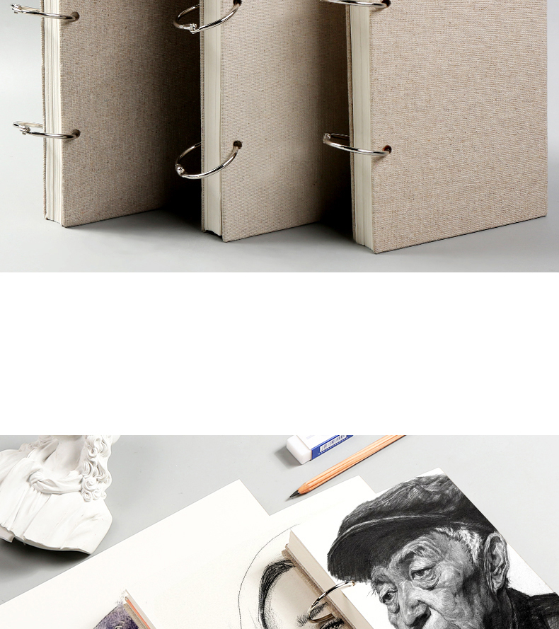 Retro Spiral Sketchbook Linen Hardcover 120 Pages 160 Gsm Refillable Notebook For Art Drawing