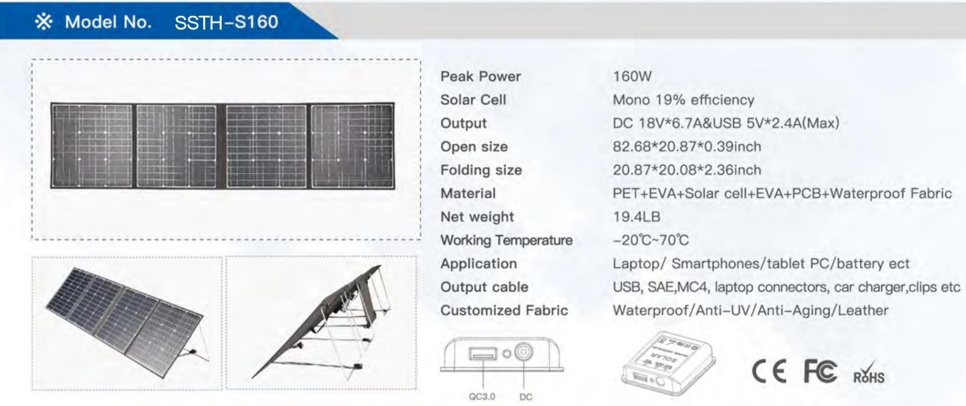 Cellphone Charging 120w Folding Solar Panels With TPT PET EVA Solar Cell Water Fabric