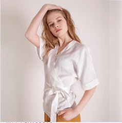 Bell Sleeve Wrap Blouse with Deep V Neck