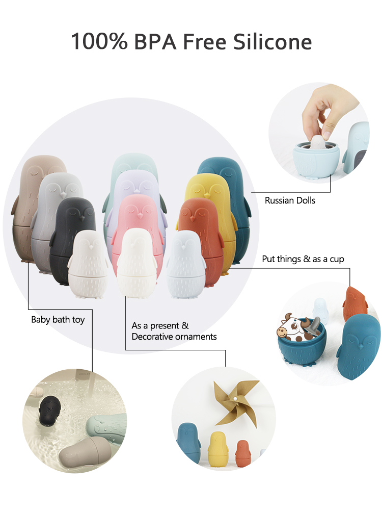 chewing silicone Penguin silicone stacking toy Baby Silicone Toys Stacking For Toddler Bathing Play