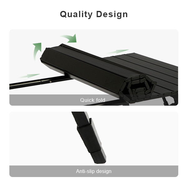 Black Small Foldable Camping Table With Adjustable Legs Lightweight Portable Aluminum Picnic Table