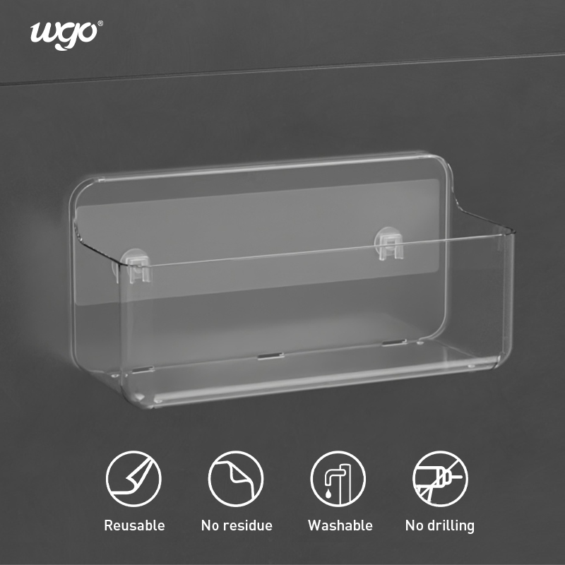 WGO Transparent Bathroom Wall Mounted Toilet Paper Holder Tissue Roll Dispenser with Phone Storage Shelf