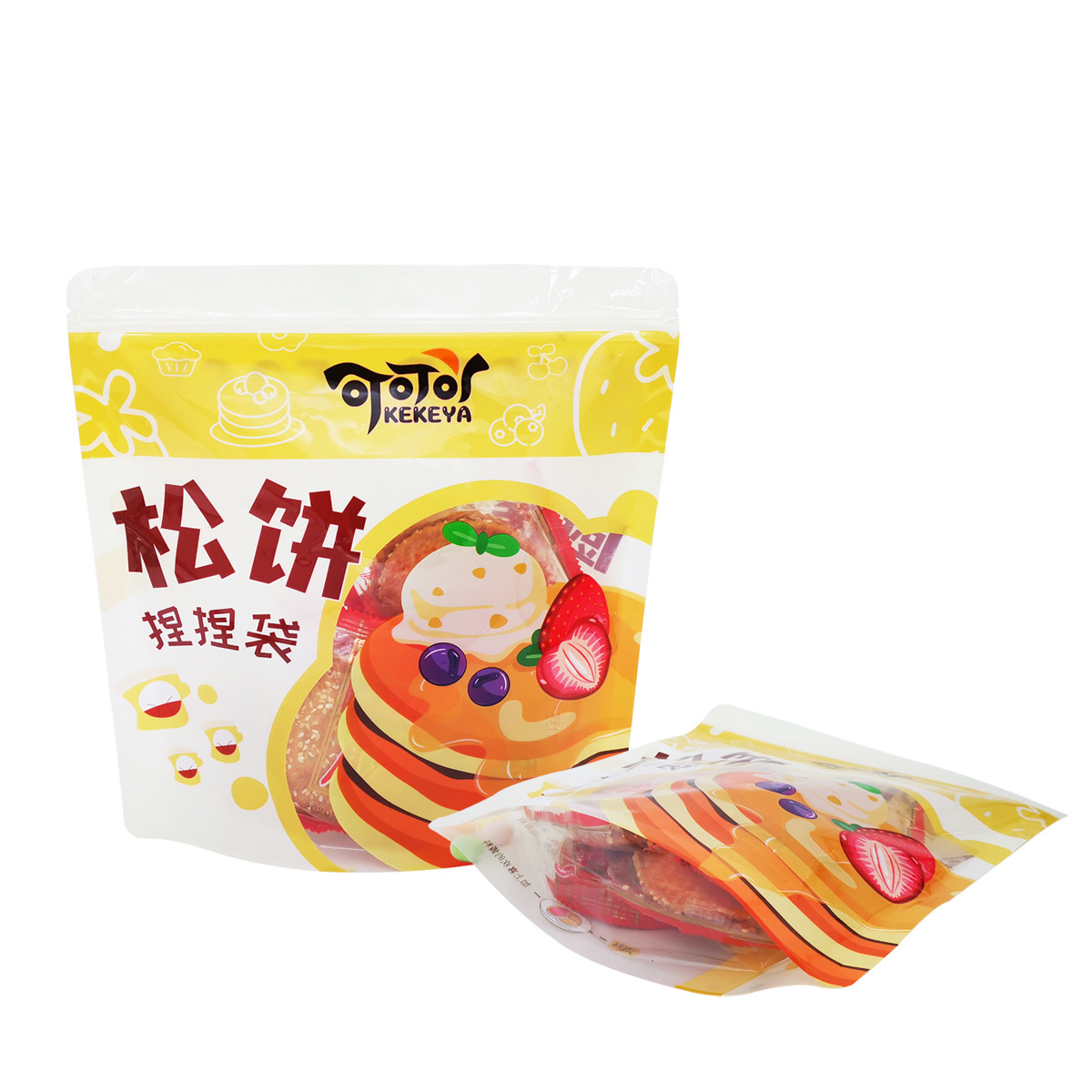 Wide Recyclable Custom Stand Up Pouches Plastic Food Packaging With Ziplock Clear Window For Pancakes Cookies Storage