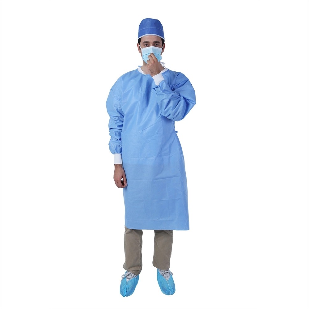 Knitted Cuff Non Sterile Disposable Surgical Gown With Ties