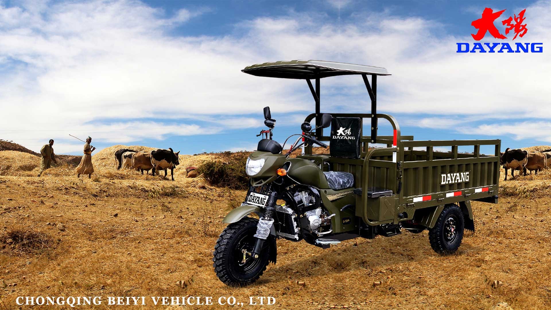 Semi-floating Rear Axle 200cc 250cc 300cc Heavy Loading Truck Tricycle with Semi Cabin
