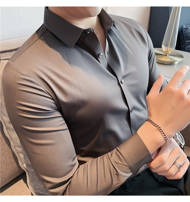 Autumn DRESS SHIRTS Business Casual Custom Long Sleeve Solid Cotton Slim Fit Men Shirt