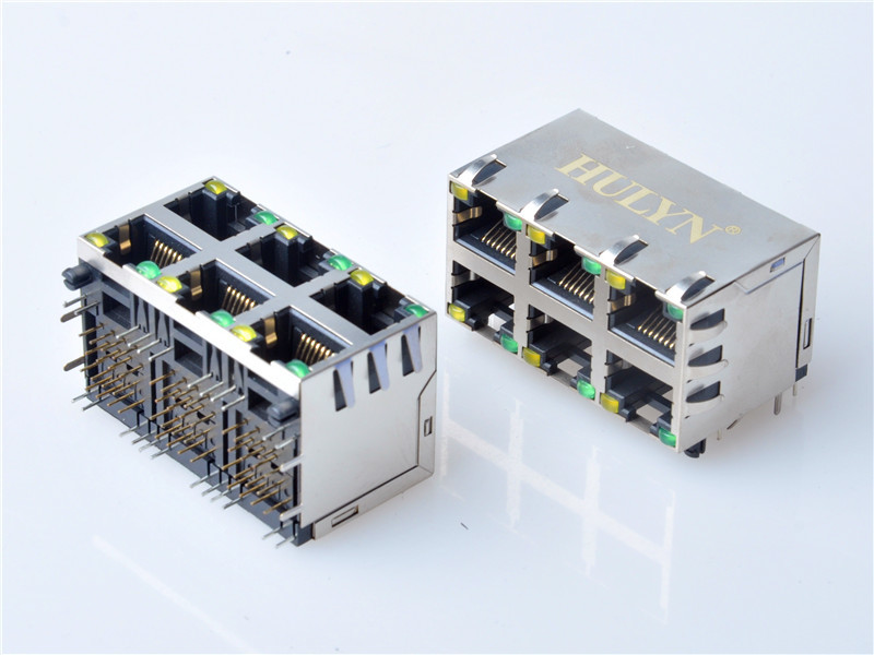 HULYN RJ45 jacks，Shielded RJ45 Modular Jack Connector,with LEDs, 2x3 Ports,RJ45 connector