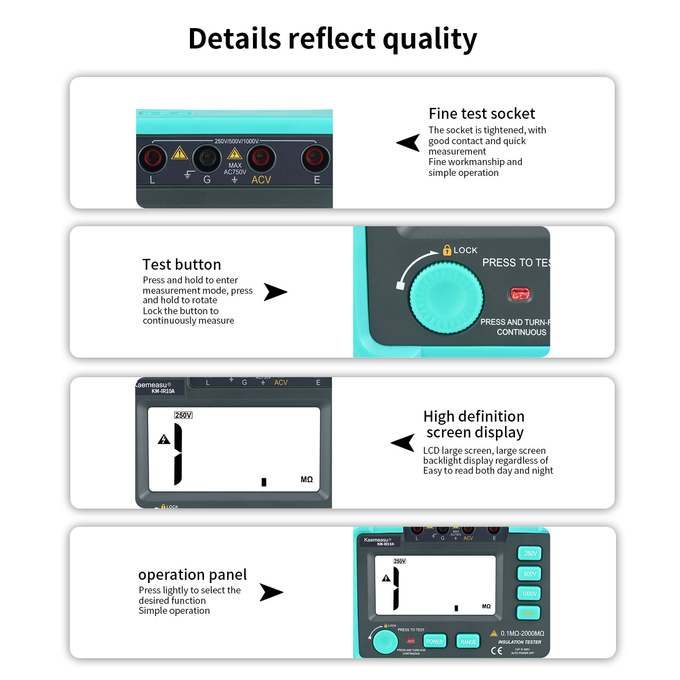 kaemesau 1999 Count Display Insulation Resistance Tester 250V 500 V 1000 V Overload Protection Digital Insulation Resistance Tester IR10A