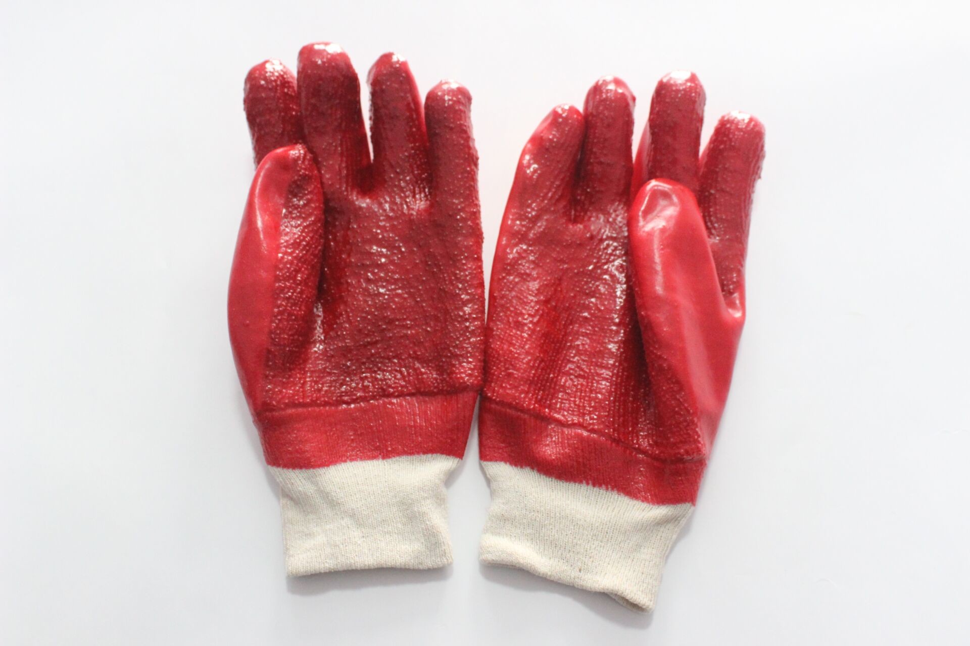 Knitted Wrist PVC Coated Gloves Alkali Resistant Red PVC Coated Work Gloves