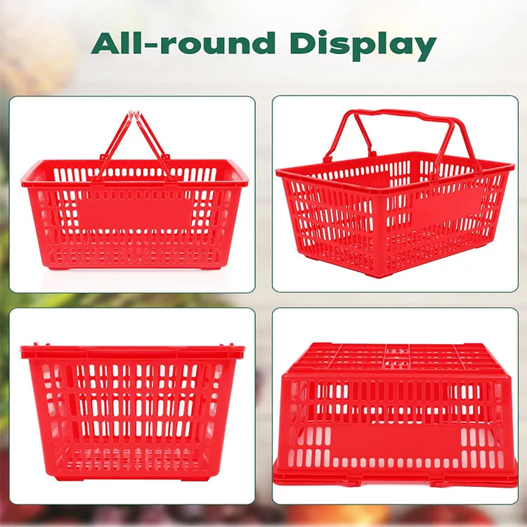 Plastic Red Supermarket Accessories Shopping Hand Basket Customzied