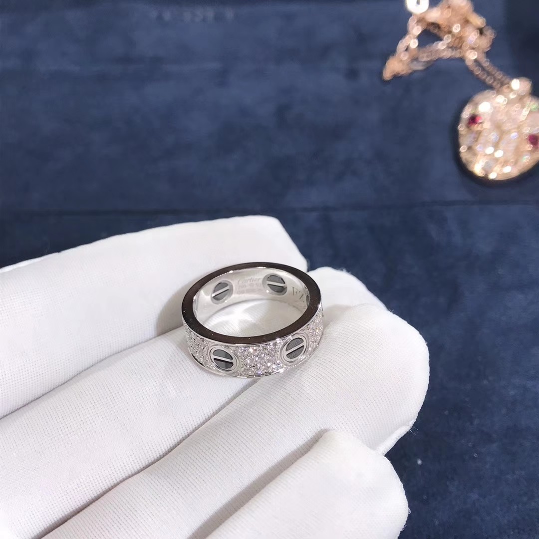 Factory Custom Fine Jewelry 18k White Gold Natural Vs Diamond Jewelry Car Tier LOVE Ring, Diamond-Paved, Ceramic