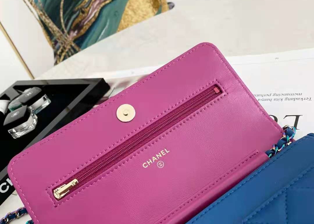 Inclined Shoulder Cowhide 19cm Luxury Brand Wallet With Chain