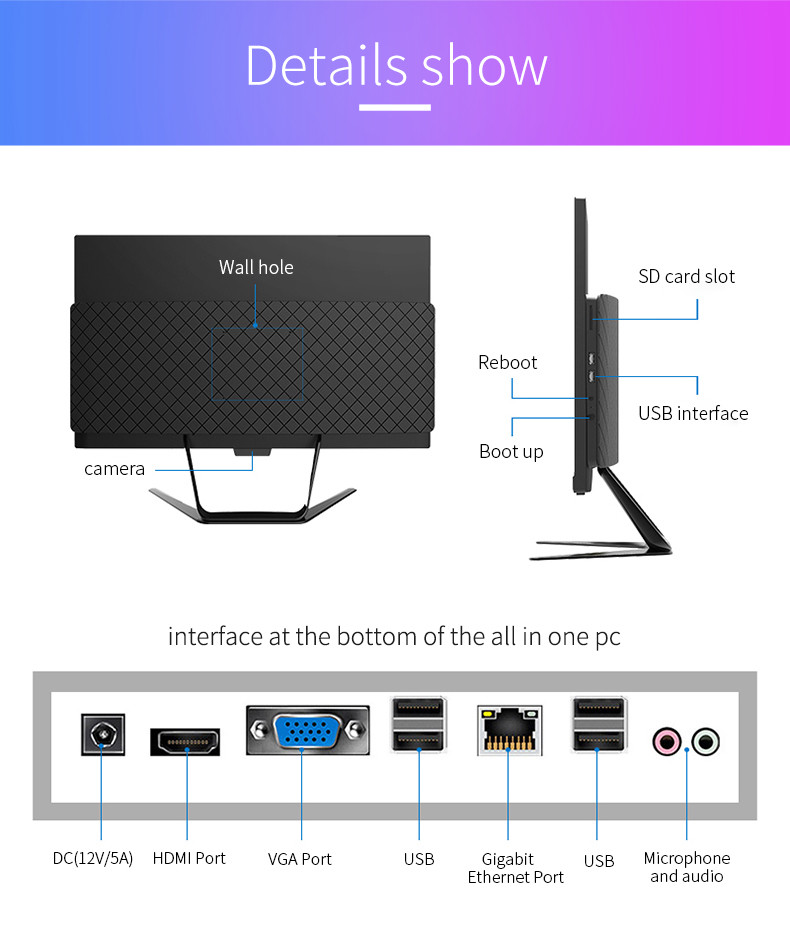 21.5inch RAM 4GB SSD 120GB AIO Desktop Computer CPU I3-3120 With Camera