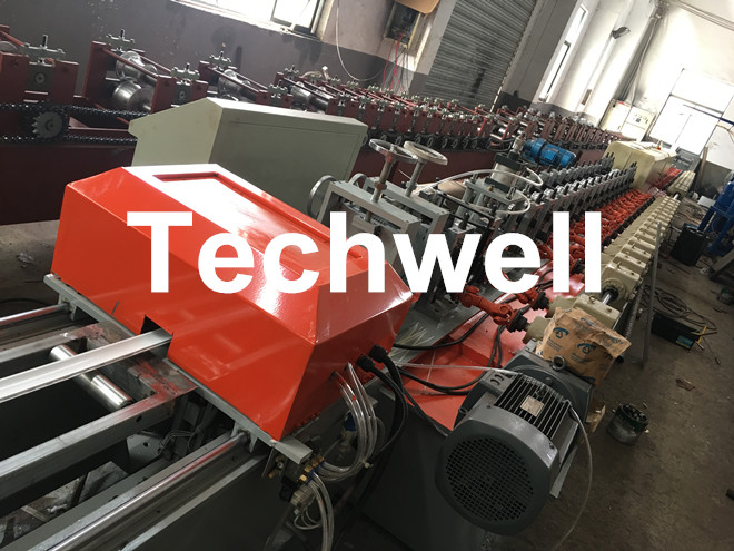 Aluminum, Carbon Steel Pu Foam Rolling Shutter Door Making Machine With Servo Tracking Flying-Saw Cutting