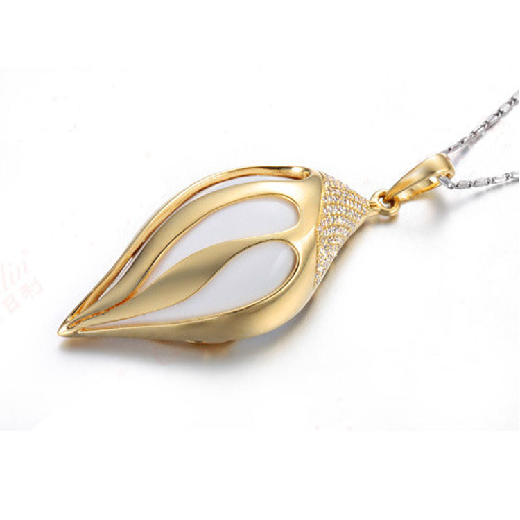 18K Yellow Gold Diamonds White Agate Drop Pendant Earrings Jewelry (GDSET005)
