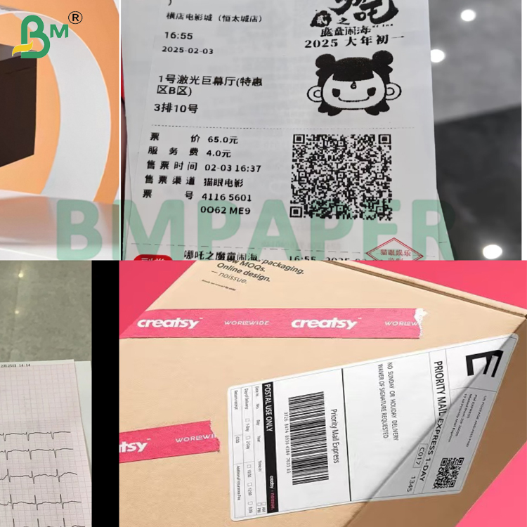 60g 65g Cash Register Paper Clear Thermal Paper For Shipping Labels Tickets & Boarding Passe