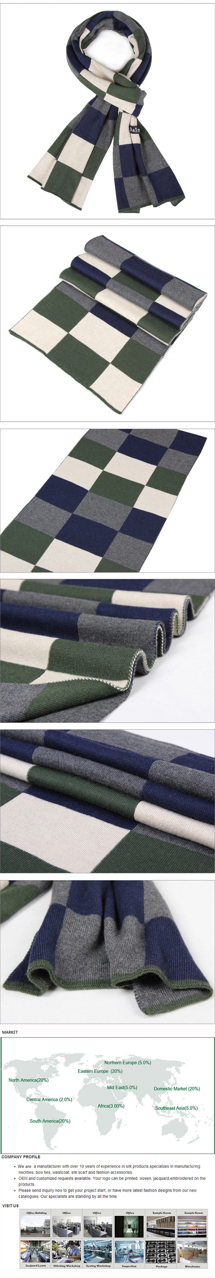 Fashion scarves high quality acrylic men check scarf for winter