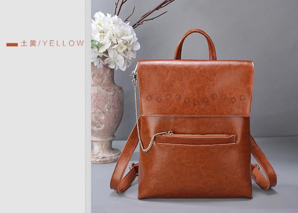 Fashion Oil Wax Leather Womens Backpack Bags , Ladies Multifunctional Shoulder