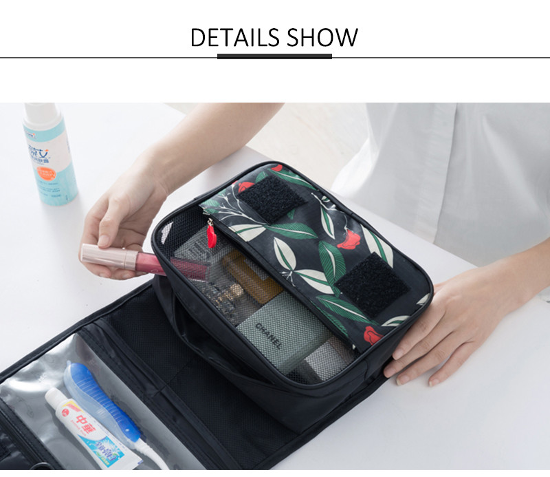 Portable Flower Printing Polyester Hanging Travel Makeup Bag